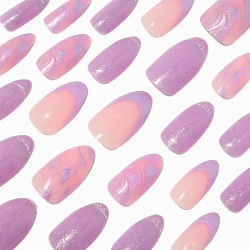 Purple Cat Eye Stiletto Vegan Faux Nail Set - 24 Pack