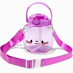 Purple Cat Head Crossbody Water Bottle