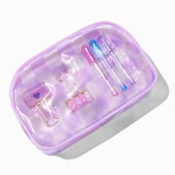 Purple Checkered Clear Stationery Set