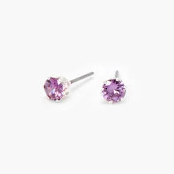 Purple Cubic Zirconia 5mm Round Stud Earrings