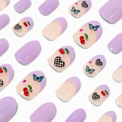 Purple French Tip Icons Stiletto Press On Vegan Faux Nail Set - 24 Pack