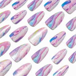 Purple Galaxy Long Almond Vegan Faux Nail Set - 24 Pack