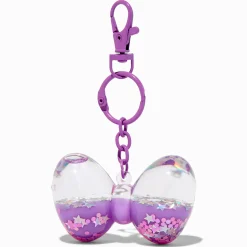 Purple Hair Bow Water-Filled Glitter Keychain