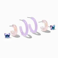 Purple Hoops Earring Stackables Set - 3 Pack