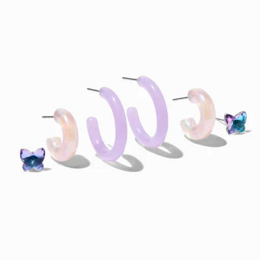 Purple Hoops Earring Stackables Set - 3 Pack