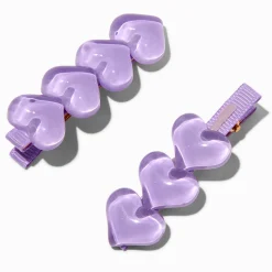 Purple Puffy Heart Hair Clips - 2 Pack