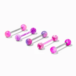 Purple Swirl Glitter 14G Barbell Tongue Rings - 5 Pack