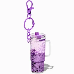 Purple Tumbler Water-Filled Glitter Keychain