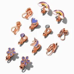 Purple Unicorn Clip-On Stud Earrings - 6 Pack