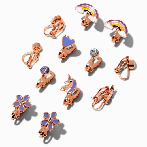 Purple Unicorn Clip-On Stud Earrings - 6 Pack