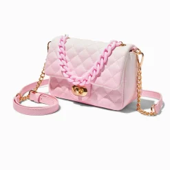 Quilted Light Pink Ombré Dual Strap Crossbody Bag