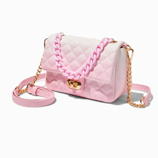 Quilted Light Pink Ombré Dual Strap Crossbody Bag