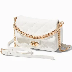 Quilted White Dual Strap Crossbody Bag
