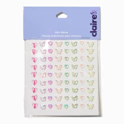 Rainbow Assorted Butterfly Hair Gems - 80 Pack
