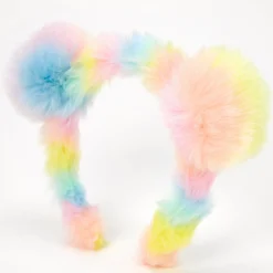 Rainbow Bear Furry Pom Pom Ears Headband