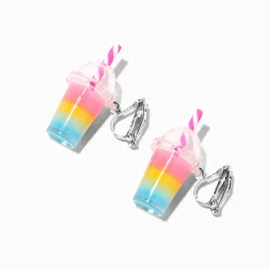 Rainbow Bubble Tea Clip-On Drop Earrings