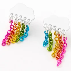 Rainbow Chain Cloud Stud Earrings