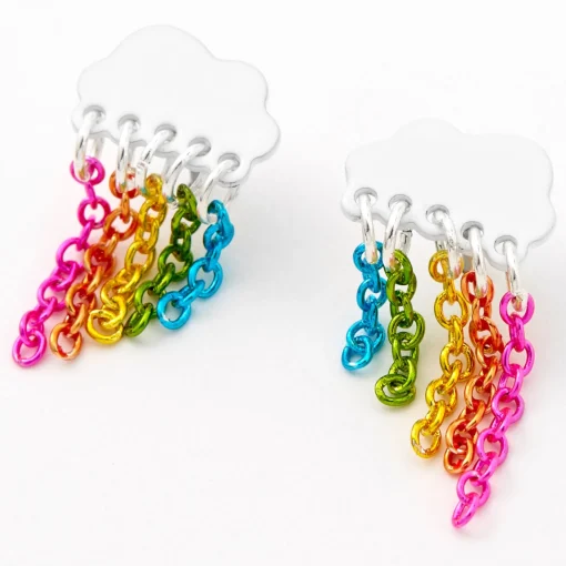 Rainbow Chain Cloud Stud Earrings