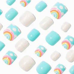Rainbow Cloud Square Press On Vegan Faux Nail Set - 24 Pack