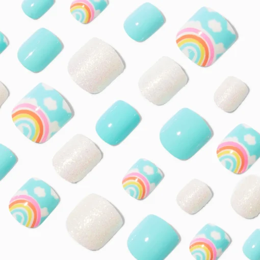 Rainbow Cloud Square Press On Vegan Faux Nail Set - 24 Pack