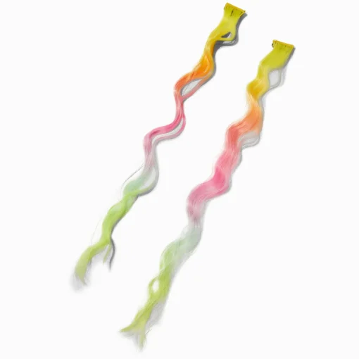Rainbow Curly Faux Hair Clip In Extensions - 2 Pack