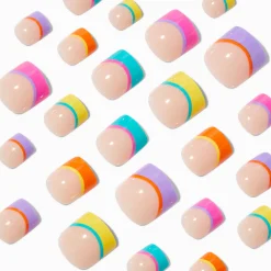 Rainbow French Tip Square Press On Vegan Faux Nail Set - 24 Pack
