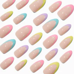 Rainbow French Tip Stars Stiletto Vegan Faux Nail Set - 24 Pack