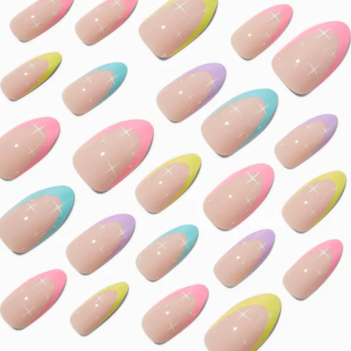 Rainbow French Tip Stars Stiletto Vegan Faux Nail Set - 24 Pack
