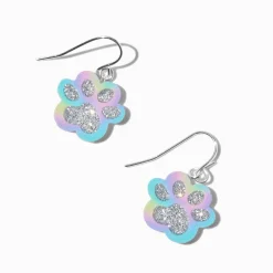 Rainbow Glitter Paw 0.5" Drop Earrings