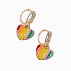 Rainbow Heart Charm Huggie Hoop Earrings