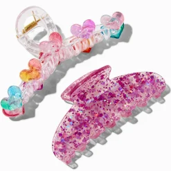Rainbow Heart Glitter Hair Claws - 2 Pack