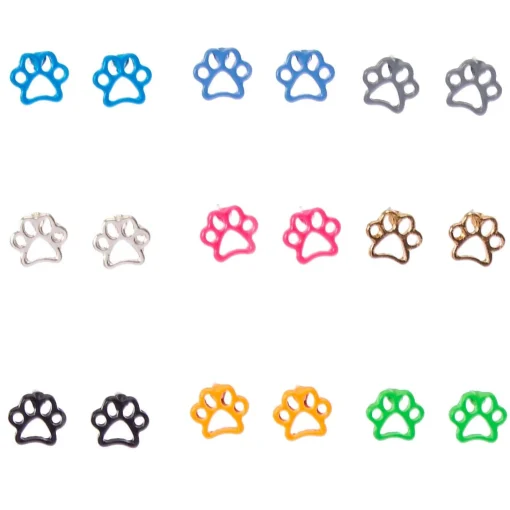 Rainbow Paw Print Stud Earrings - 9 Pack