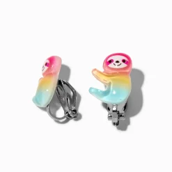 Rainbow Sloth Clip-On Stud Earrings