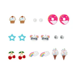 Rainbow Sweets & Panda Stud Earring Set - 9 Pack