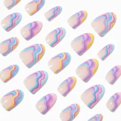 Rainbow Swirl Almond Vegan Faux Nail Set - 24 Pack