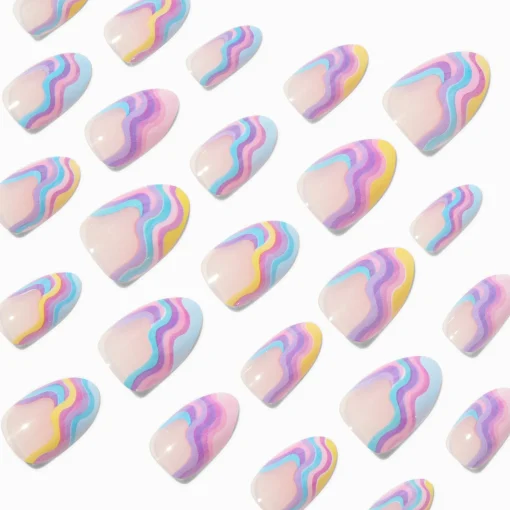 Rainbow Swirl Almond Vegan Faux Nail Set - 24 Pack