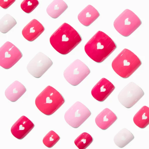 Red & Pink Heart Square Press On Vegan Faux Nail Set - 24 Pack