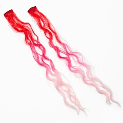 Red & Pink Ombré Curly Faux Hair Clip In Extensions - 2 Pack
