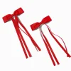 Red Grosgrain Ribbon Long Tail Hair Bow Clips - 2 Pack