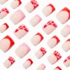 Red Heart French Tip Square Vegan Faux Nail Set - 24 Pack