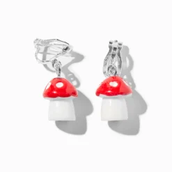 Red Mushroom Clip-On Drop Earrings