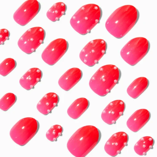 Red Ombré Pearl Stiletto Press On Vegan Faux Nail Set - 24 Pack