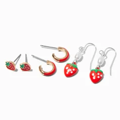 Red Strawberries Earring Stackables Set - 3 Pack