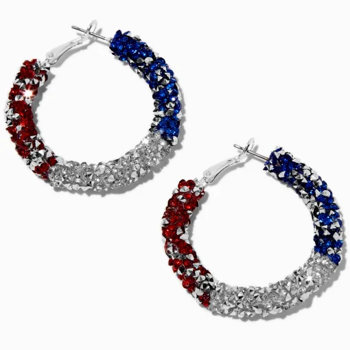 Red, White, & Blue Crystal Hoop Earrings