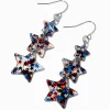 Red, White, & Blue Glitter Star Linear Trio Drop Earrings