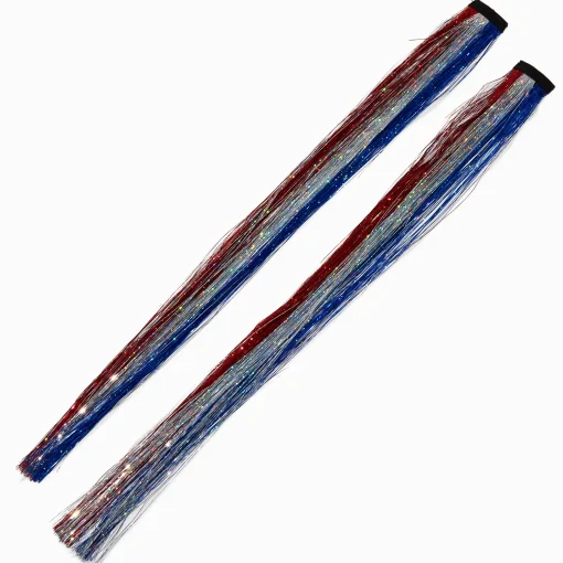 Red, White, & Blue Tinsel Faux Hair Clip In Extensions - 2 Pack