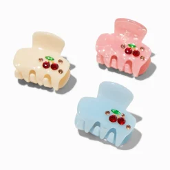 Rhinestone Cherry Iridescent Mini Hair Claws - 3 Pack