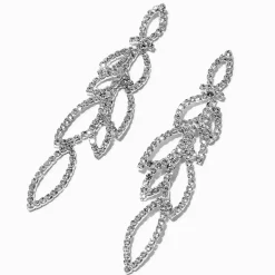 Rhinestone Leaves 3.5" Linear Drop Earrings