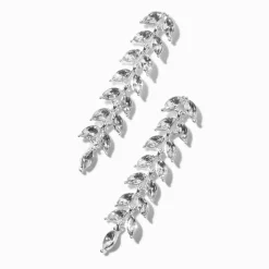 Rhinestone Leaves Silver-tone 2" Linear Drop Earrings