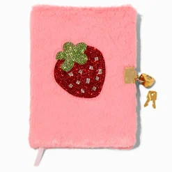 Rhinestone Strawberry Pink Furry Lock Diary